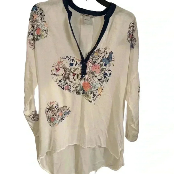 Desigual women’s white embroidered blouse 3/4 sleeve 3 button neck size L - Picture 4 of 12